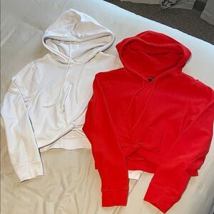 Red and White Cropped Hoodies